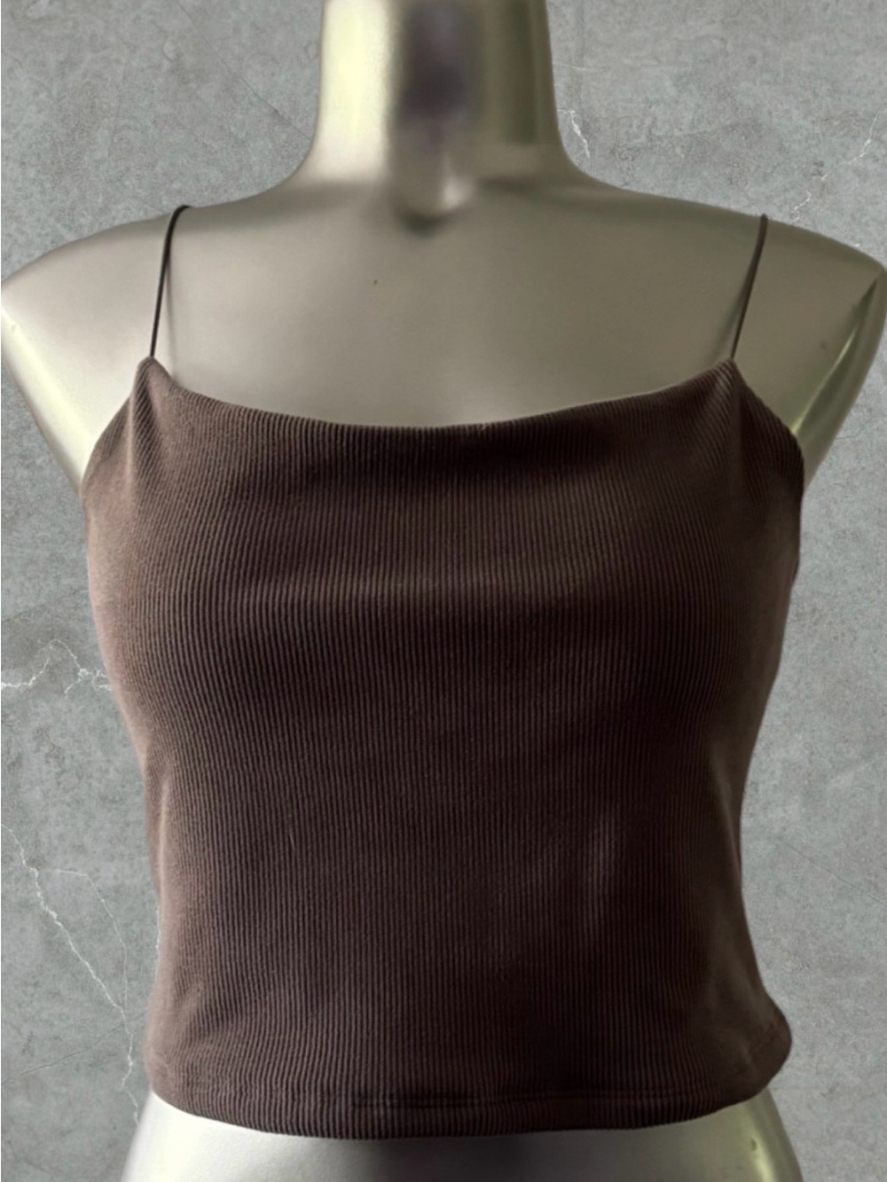 $8 Add-on | Brown Ribbed Spaghetti-Strap Cami